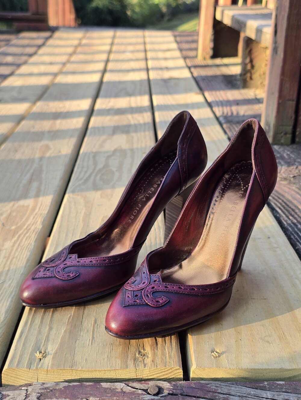 Isabella Fiore, Vtg, Siren Boho Heels, Raspberry Red Leather, Sz 7